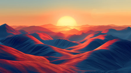 The suns rays stretching out across a golden landscape casting long shadowsの素材