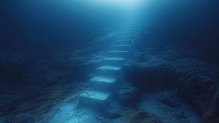 A ladder reaching into the unknown disappearing into a boundless void representing the endless pursuit of knowledge and growthの素材