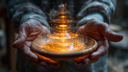 A person holding a spinning top in each hand showcasing the idea of multiple outcomes happening simultaneously in quantum mechanicsの素材