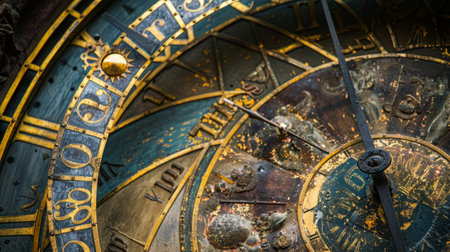 Tick marks on the clock face show the progression of time with each mark labeled with a different unit of measurementの素材