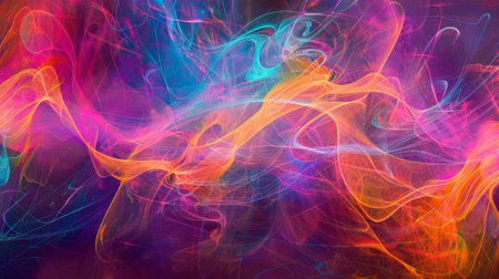 Thin lines of vibrant hues stretch across the canvas reflecting the interconnectivity and harmony of different forces at high energiesの素材