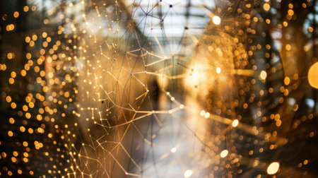 A large installation resembling a web of interconnected strings symbolizing the complex and interdependent nature of the universe according to superstring theoryの素材