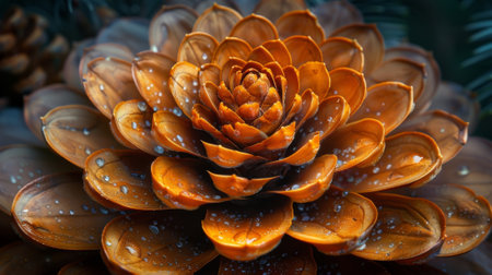 The stunning symmetry of a pinecones seed arrangement perfectly aligned according to the Fibonacci sequenceの素材