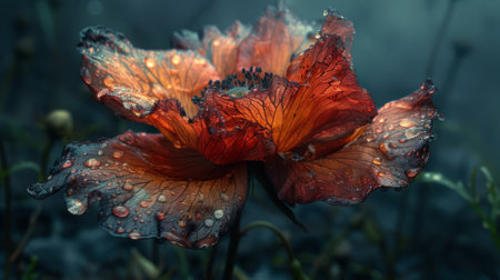 A wilted flower begins to bloom again its petals turning from dark and withered to vibrant and new representing the cycle of transformation and rebirthの素材