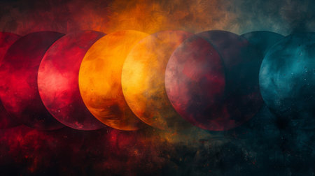 A series of overlapping circles each with a different color and pattern symbolizing the interdependence and union of particles in quantum entanglement much like the unioの素材