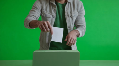 An individual dropping a ballot into a secure boxの素材