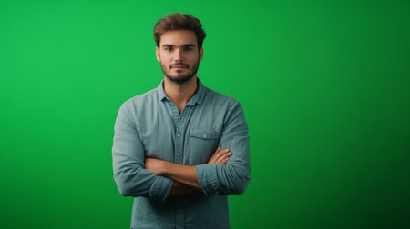 The person is looking directly at the viewer conveying confidence and approachabilityの素材