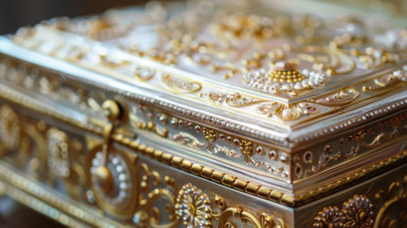 A closeup of a small intricately designed jewelry box showcasing the fine craftsmanship and attention to detail in its constructionの素材