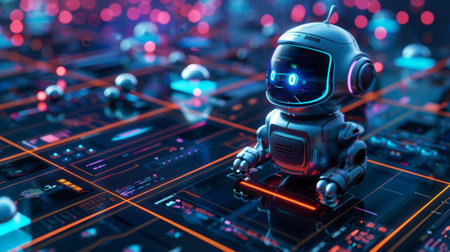 Robot managing futuristic control panel with big data and artificial intelligenceの素材