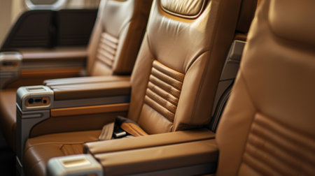 Empty airplane seats waiting for passengers to board flightの素材