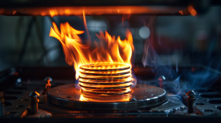 A gas burner heating up a coil of wire creating a bright glow and emitting a slight buzzing soundの素材