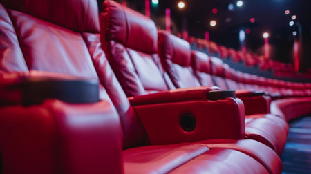 A spacious and modern movie theater complete with comfortable reclining seats and stateoftheart screens and sound systemsの素材