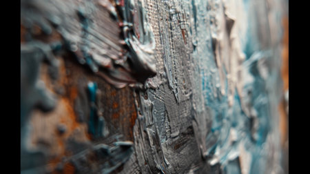 A detailed shot of a painting hung on the wall highlighting its intricate brushstrokesの素材