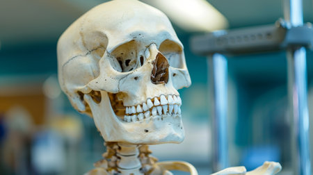 Human skull being studied by medical professionalsの素材