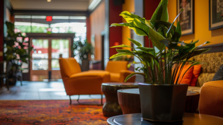 A poster with the plays title and cast members is prominently displayed in the lobby promoting the showの素材