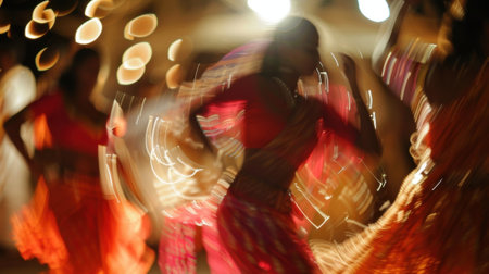 Fuzzy images of dancers telling a story through the movements of cultural danceの素材