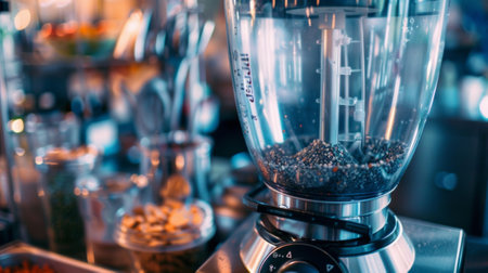 A closeup of a large industrial blender perfect for blending and pureeing different ingredientsの素材