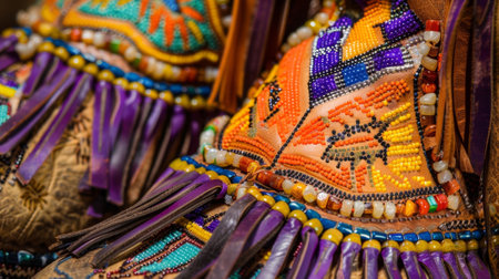 Native american moccasins featuring detailed beadwork and leatherworkの素材