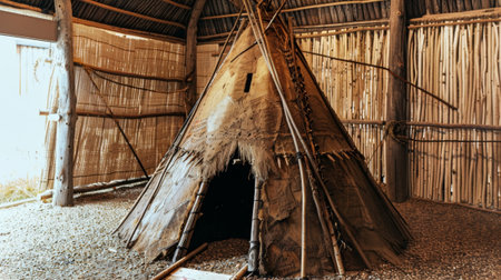 A small replica of a teepee stands tall in a corner providing visitors with a handson experience of traditional Indigenous dwellingsの素材