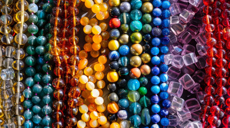 An array of colorful glass beads organized by size and shape waiting to be turned into stunning pieces of beaded jewelryの素材