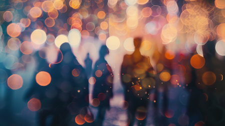 Muted hues and indistinct forms make up a dreamlike image of an art installation and its audienceの素材