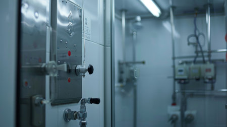 Industrial control panel operating in sterile factory settingの素材