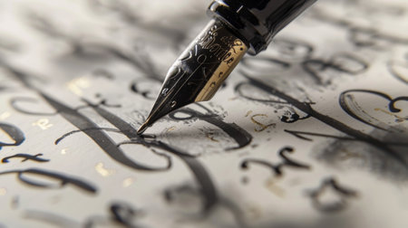 A closeup of a students finished calligraphy piece showcasing the beauty of handwritten letters and wordsの素材