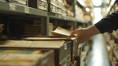 Archivist searching for documents in the archiveの素材