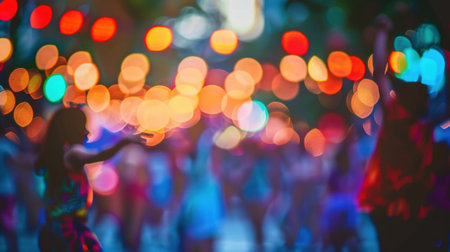Blurry street performers captivating the audiences attention at the festivalの素材