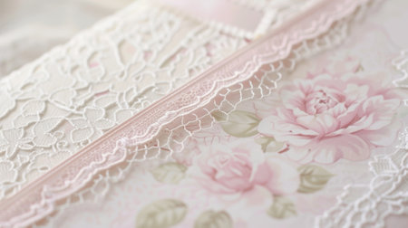 Write your thoughts in style with this Victorianinspired writing set complete with delicate pink lace details and dainty rose illustrationsの素材