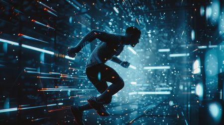 A fitness enthusiast follows a highintensity workout class on his smarch streaming flawlessly without interruptionの素材