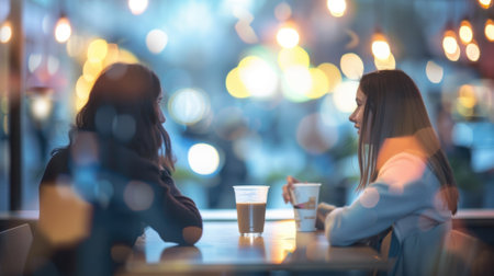 Indistinguishable conversations blend together in the blurred backgroundの素材