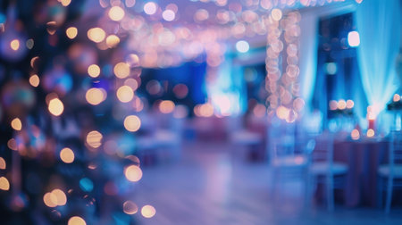 Defocused view of a room transformed into a winter wonderland for the partyの素材