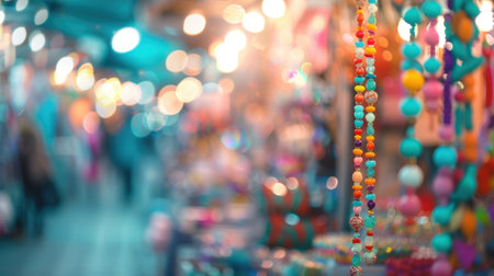 Hazy visions of a lively and bustling craft fair filled with vibrant colors and creative productsの素材