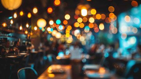 Diners can be seen in abstract forms surrounded by colorful blurred lights and dÃÂ©corの素材