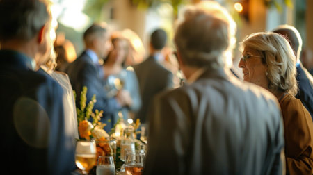 A blur of elegance as guests mingle in a serene and charitable settingの素材