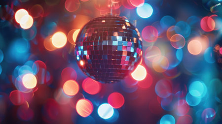 A blurred disco ball sending glimmering lights throughout the room creating a party hub for the crowdの素材
