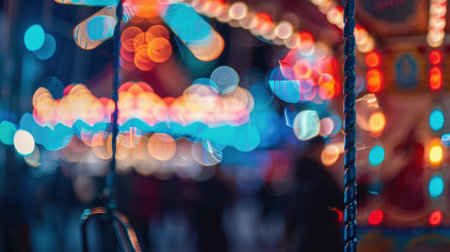 Fuzzy outlines of carnivalgoers enjoying the rideの素材