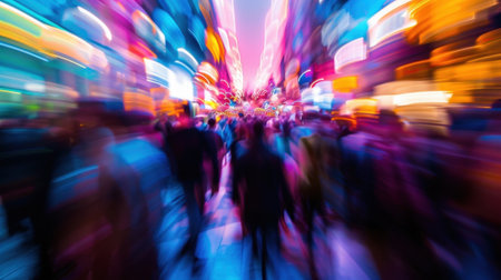 Lost in the rhythm and the blur of lights the crowd becomes a wild unified entityの素材