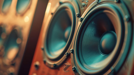 Powerful audio speaker system playing music at homeの素材