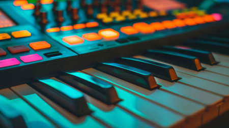 A keyboard and drum pad MIDI controller used for music production and sound designの素材