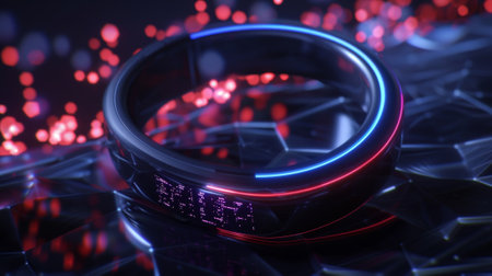 Futuristic smart bracelet showing data on crystalline surfaceの素材