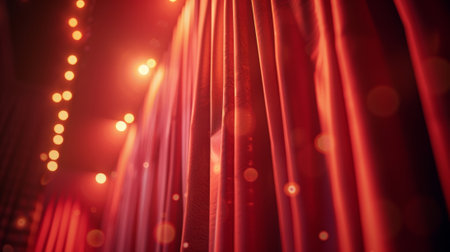 A set of curtains hangs on one side of the stage allowing for quick scene changes and adding to the professional atmosphereの素材