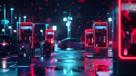 Instead of traditional parking meters you see small 5Genabled kiosks where drivers can pay for parking with their mobile devicesの素材