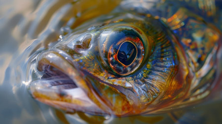 Fish opening mouth showing gills and eye detailの素材