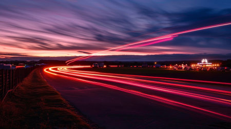 Vibrant light trails zigzagging through the sky capturing the excitement and energy of a country fairの素材