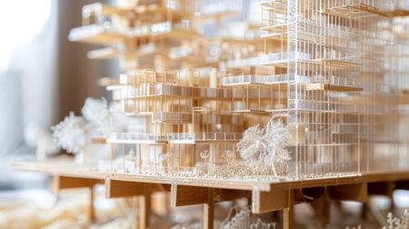 The intricate details of an architectural model highlighting the various materials and textures that will be used in the constructionの素材
