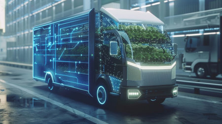 A delivery van carrying groceries is remotely controlled by a driver from a nearby warehouse thanks to the lowlatency capabilities of 5Gの素材
