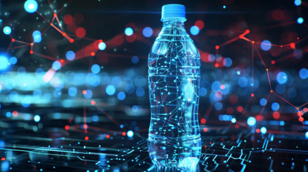 A smart water bottle that uses 6G connectivity to track your hydration levels and reminds you to drink more water throughout the dayの素材