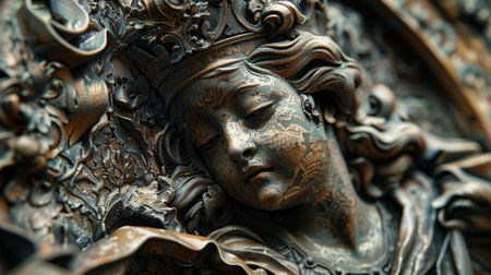 Bronze relief showing a queen wearing a crownの素材